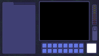 incomplete pixel art drawing of a videogame display, containing a folder section, item bar, mini map blank space, and a health bar
