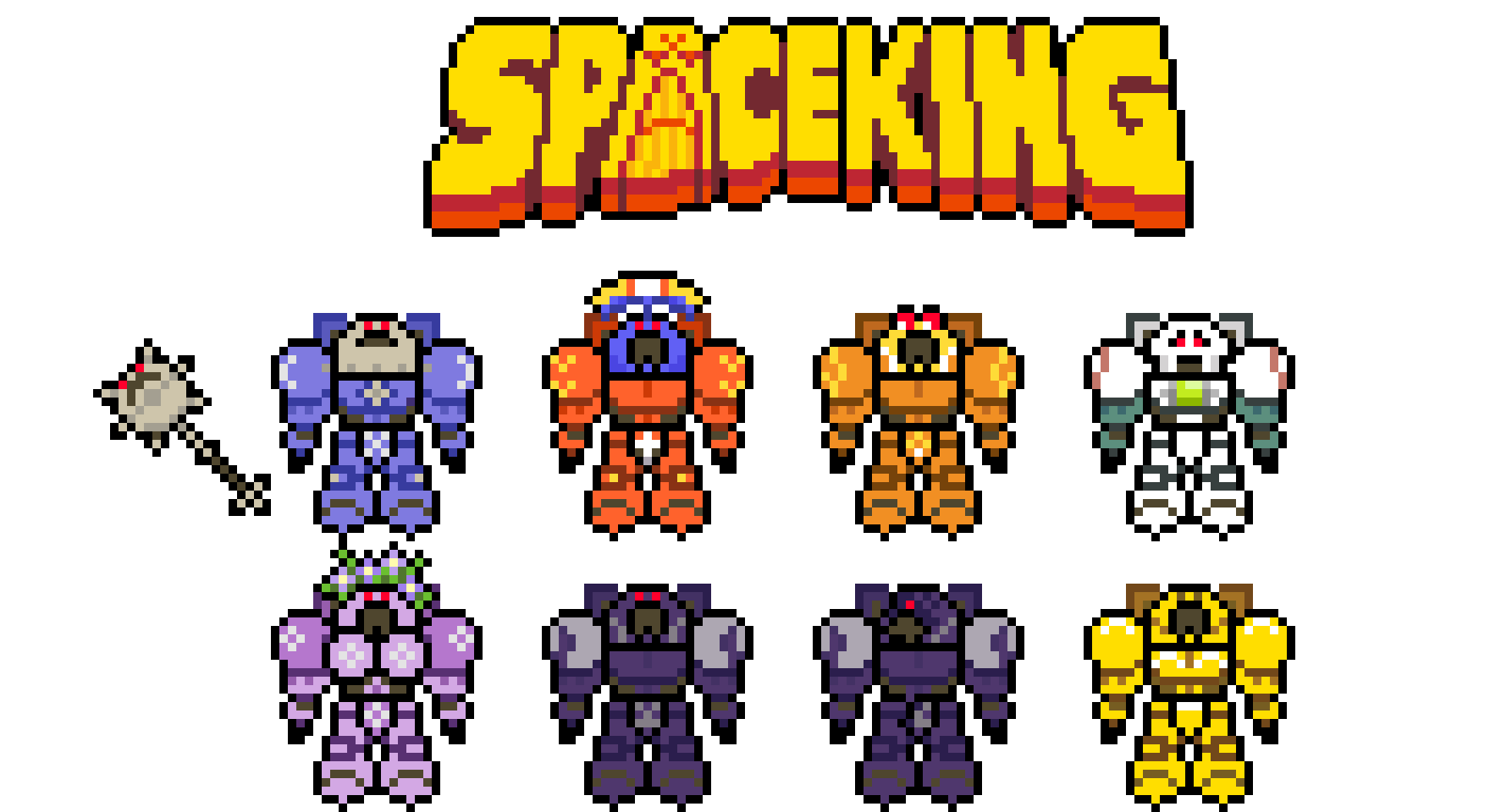 Pixel art depiction of various characters from the Youtube show SpaceKing by FlashGits.